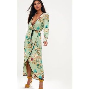 Sage Green Floral Wrap Dress